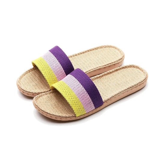 Bow Linen Slipper For Women Summer Indoor Breathable Cool Air-conditioned Shoe Women's Outdoor Non Slip Floral Sandal Flip-flops