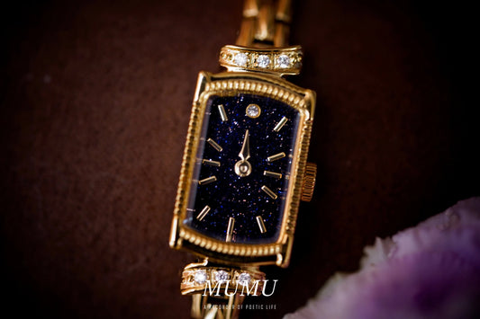 Japanese style galaxy purple gold stone watch rectangular small gold watch niche light luxury quartz women's watch new bracelet