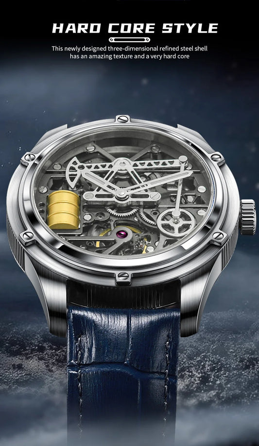 Pindu Men's New Mechanical Watch Leather Sapphire Crystal Commercial Men's Watch Miyota 8215 Automatic Watch 50m Waterproof
