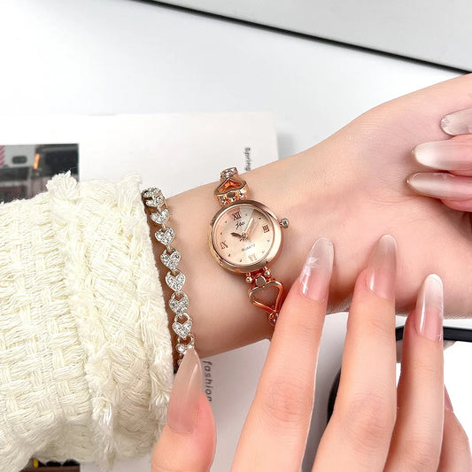 Women's Watch Compact and Exquisite Rose Love Bracelet Watch for Girls and Students Fashion quartz High Beauty Watch
