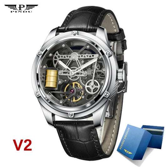 Pindu Men's New Mechanical Watch Leather Sapphire Crystal Commercial Men's Watch Miyota 8215 Automatic Watch 50m Waterproof
