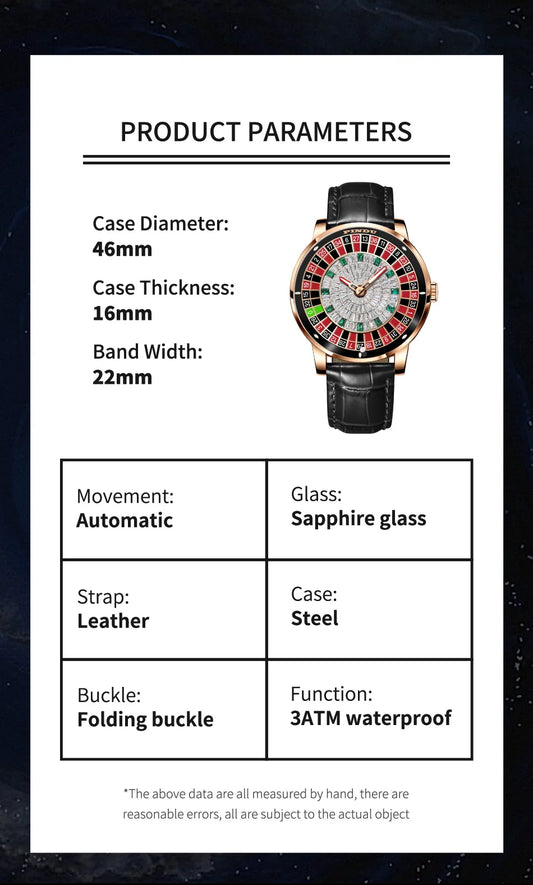 2024 New NH35 Automatic Mechanical Wristwatches Las Vegas Roulette PINDU Watch Diamond Luminous Pointer  Jacob & Co Montre Homme
