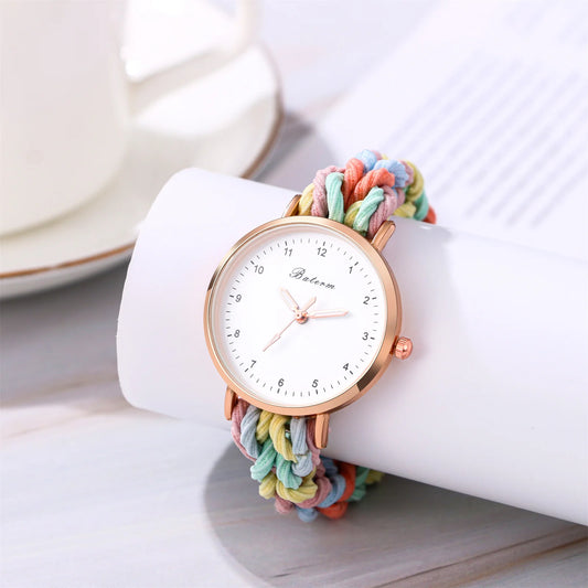 LANCARDO Quartz Braided Scrunchie Watch Elastic Rope Watch Digital Dial Women Multi-functional Ultra-thin Student Bracelet Watch