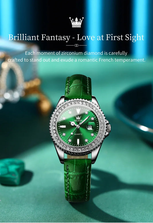 OLEVS Original Diamond Dial Quartz Watch for Women Fashion Elegant Ladies Watches Stainless Steel Waterproof Women's Wristwatch