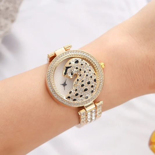 UTHAI H30 Leopard Head Women's Watches Diamonds Quartz Fashion Personality Ladies Jewelry Temperament Bracelet Watch