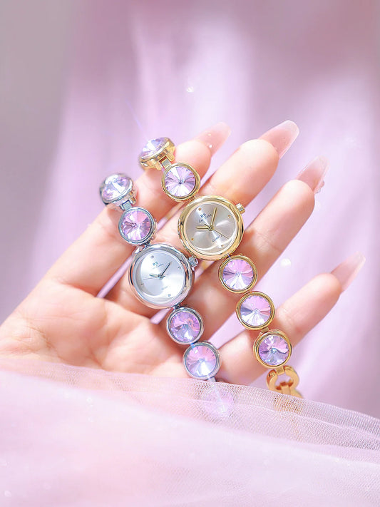UTHAI Women's Watch Light Luxury Champagne Gold Purple Satellite Bracelet Waterproof LadiesFashion Quartz Clock Watches Gift