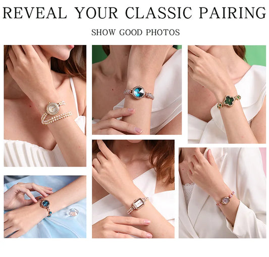 UTHAI L37 Women's Fashion Quartz Watch Brand Light Luxury Jewelry Set with Diamonds Waterproof Slim Bracelet Girl's Clock Gift