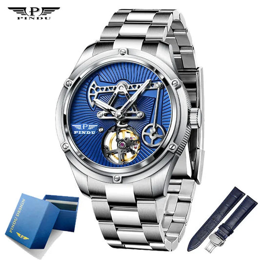 PINDU New Mechanical Watch For Men Leather Sapphire Crystal Business Men's  Watch Miyota 8215 Automatic Watches 50M Waterproof