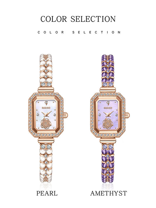 UTHAI W40 Watch For Women Pearl Fritillary Square Waterproof Fashion Luxury Amethyst Diamond inlaid Lady Bracelet Wristwatches