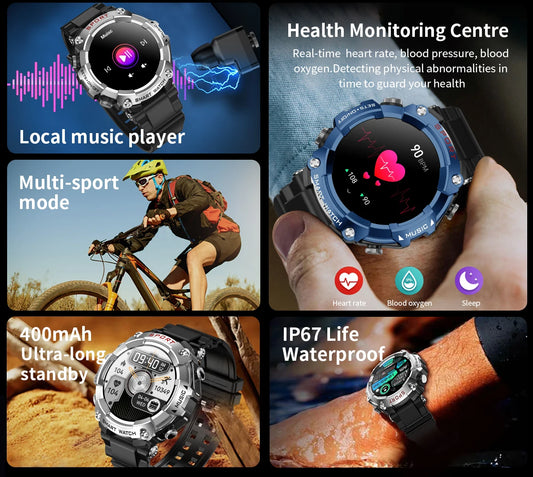 LaNikar Smart Watch AMOLED Display With In-Ear Bluetooth Headset Heart Rate Blood Pressure Oxygen Saturation Monitoring HD Audio