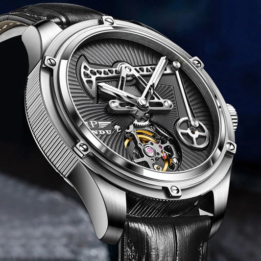 PINDU New Mechanical Watch For Men Leather Sapphire Crystal Business Men's  Watch Miyota 8215 Automatic Watches 50M Waterproof