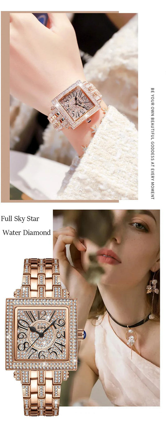 UTHAI Women's Watch Brand Light Luxury Retro Advanced Waterproof Diamond Full Sky Star Square Ladies Fashion Quartz Watches