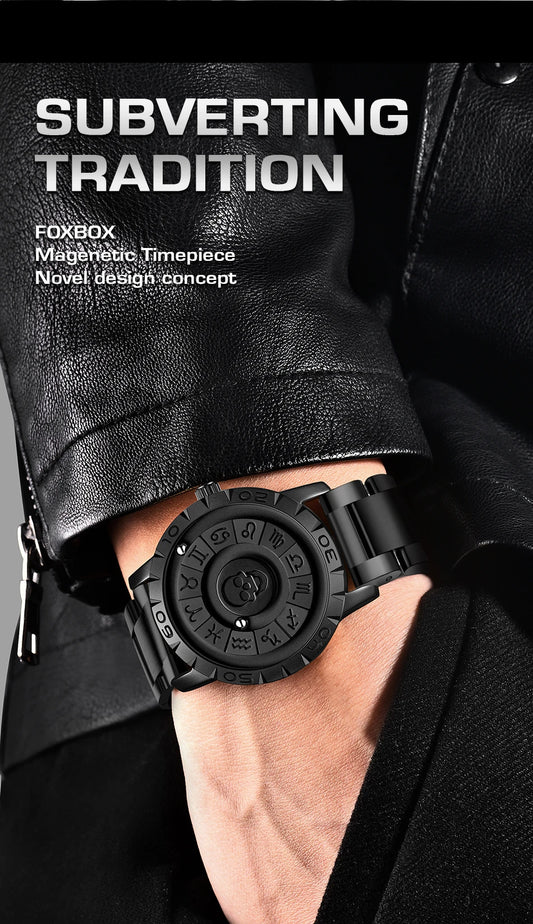 FOXBOX Men Watch LIGE Brand Creative Stainless Steel Band Scrolling Beads Quartz Watches for Men Magnetic Force Waterproof Clock