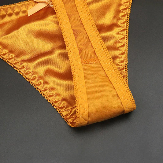 1pc Women Sexy Silky Panties Thin Thong Ice Silk Underwear Shiny Belt Double Strap Lace Low-rise Lingerie