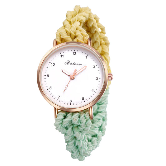 LANCARDO Quartz Braided Scrunchie Watch Elastic Rope Watch Digital Dial Women Multi-functional Ultra-thin Student Bracelet Watch