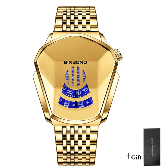 UTHAI Men Watch Trendy Motorcycle Concept Wristwatch Black Technology Watch Steel Waterproof Male Fashion Quartz Watches Has Box