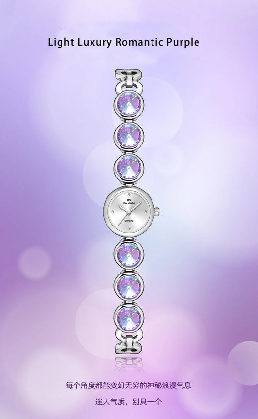 UTHAI Women's Watch Light Luxury Champagne Gold Purple Satellite Bracelet Waterproof LadiesFashion Quartz Clock Watches Gift