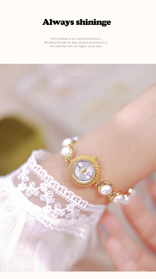 UTHAI Watch For Women Small Fragrance Medieval Luxury Pearl Bracelet Watch Temperament Waterproof Ladies Fashion Quartz Watches