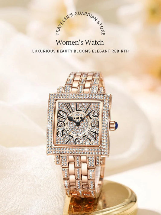 UTHAI Women's Watch Brand Light Luxury Retro Advanced Waterproof Diamond Full Sky Star Square Ladies Fashion Quartz Watches