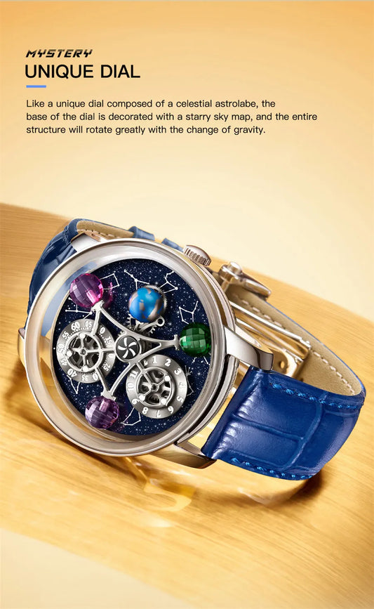 PINDU Watches New Mechanical Celestial Body Starry Twelve Constellations Sapphire Waterproof Men  Leather Wristwatches 8215A Box