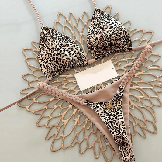 Women's Bikini Split Print Swimwear Fashion G-string Beach Holiday