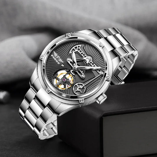 PINDU New Mechanical Watch For Men Leather Sapphire Crystal Business Men's  Watch Miyota 8215 Automatic Watches 50M Waterproof