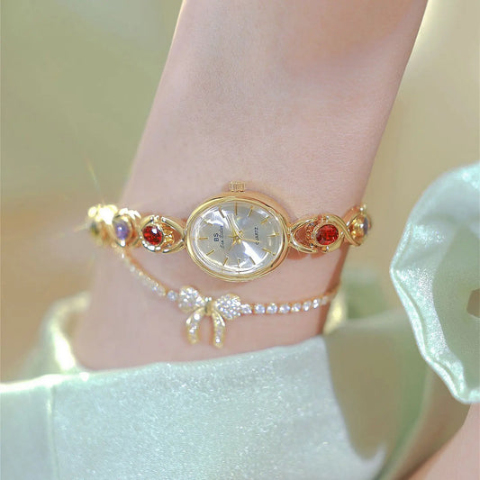UTHAI Watch For Women Light Luxury Brand Retro Oval Rainbow Bracelet watches Waterproof Ladies Fashion Quartz Clock Wristwatches