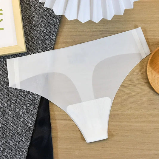 Transparent Thong Panties Women Ultra-thin Sense Sexy Female Seamless Low-waist Solid Color G-string Quick Drying Underwear
