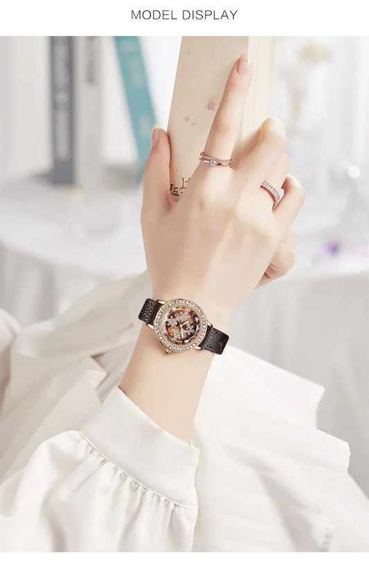 Leather Bands Women Watch Luxury Diamond Lucky Star Quartz Watch Fashion  3 Bar Waterproof Lady Clock