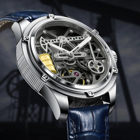 Pindu Men's New Mechanical Watch Leather Sapphire Crystal Commercial Men's Watch Miyota 8215 Automatic Watch 50m Waterproof