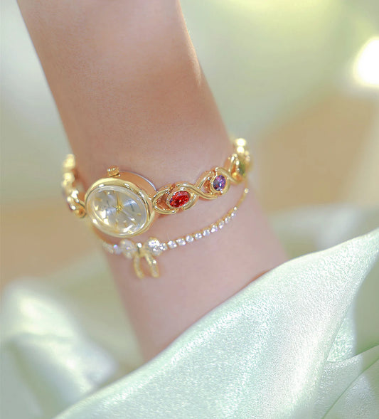 UTHAI Watch For Women Light Luxury Brand Retro Oval Rainbow Bracelet watches Waterproof Ladies Fashion Quartz Clock Wristwatches