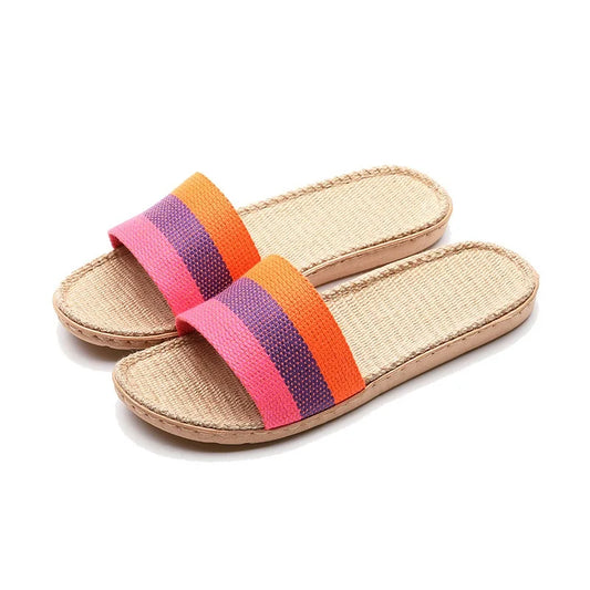 Bow Linen Slipper For Women Summer Indoor Breathable Cool Air-conditioned Shoe Women's Outdoor Non Slip Floral Sandal Flip-flops