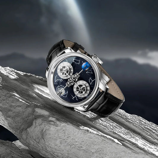PINDU Watches New Mechanical Celestial Body Starry Twelve Constellations Sapphire Waterproof Men  Leather Wristwatches 8215A Box