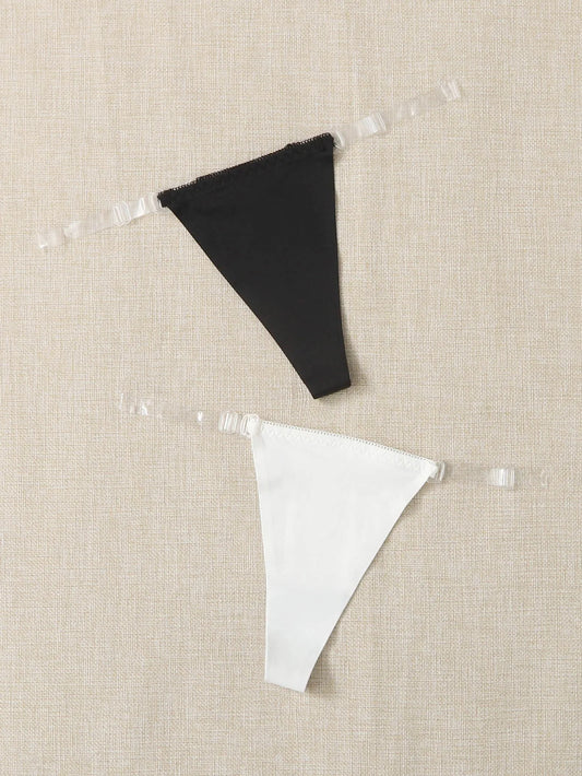 Ladies Sexy Invisible Casual Comfortable Black And White Solid Color Thong