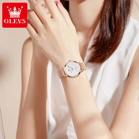 OLEVS Luxury Fashion Watch for Women Rose Gold Waterproof Quartz Ladies Wristwatch Original Simple Women's Watches Montre Femme