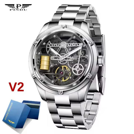 PINDU Watch Miyata 8215 Mechanical Movement Sapphire Mirror Waterproof Luminous Oil Well Business Men Mechanical Wristwatches