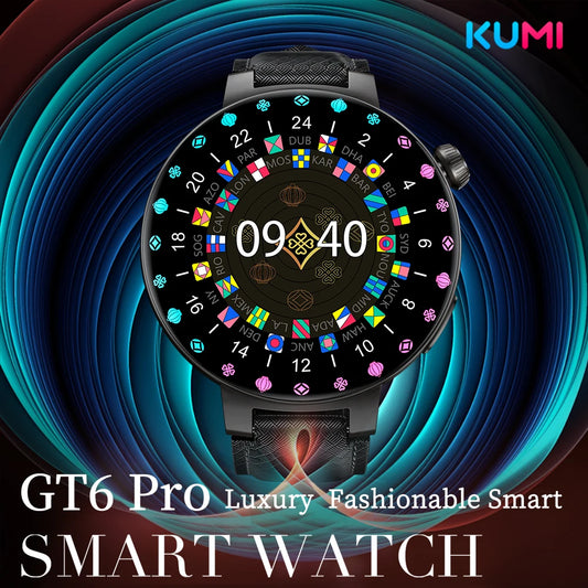 KUMI GT6 Pro 1.3-inch AMOLED Screen Bluetooth Call5.1 IP68 Waterproof Eight light modes Chinese fashion style Smart watch