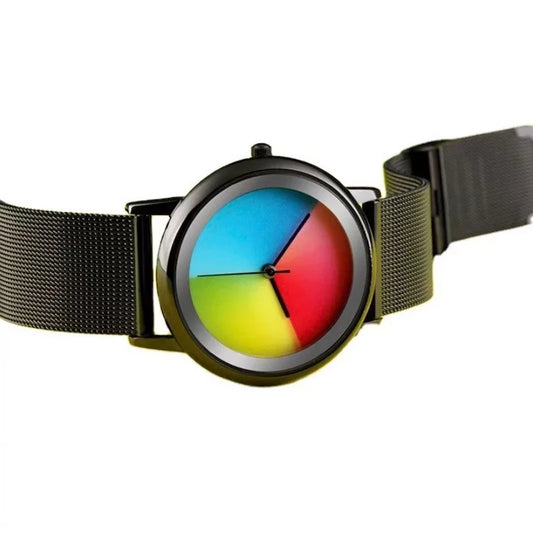 New Unique Women Watch Fashion Casual Colorful Changing Dial Quartz Wriswatch Simple Ultrathin Steel Lady Watches Special Gift