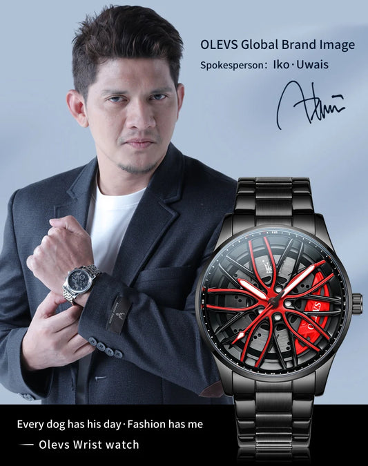 OLEVS Men Watches Waterproof Rotary Sport Car Rim Man Luxury Watch High Quality Fashion Stainless Steel Quartz Men's Watches