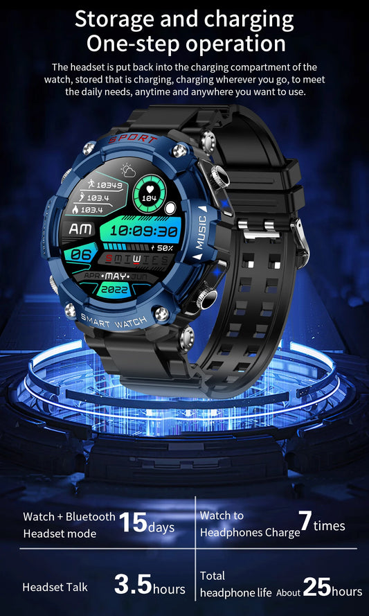 LaNikar Smart Watch AMOLED Display With In-Ear Bluetooth Headset Heart Rate Blood Pressure Oxygen Saturation Monitoring HD Audio
