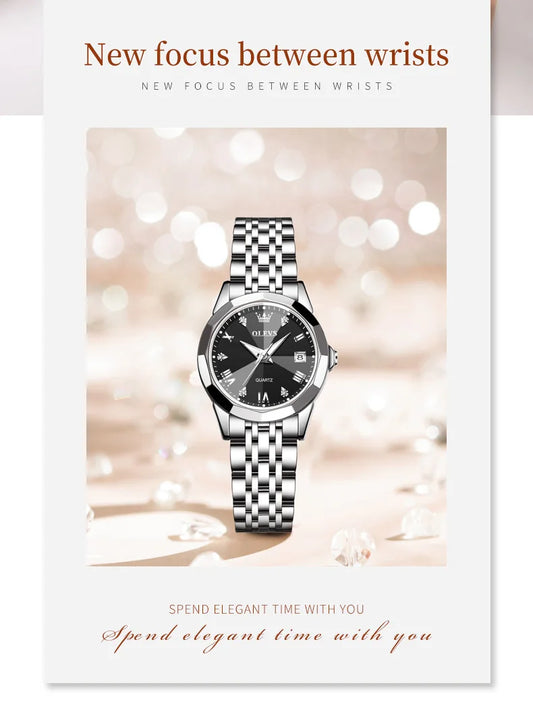 OLEVS Top Brand Elegant Women's Watches Rhombus Mirror Original Quartz Lady Wristwatch Diamond Stainless Fashion Waterproof