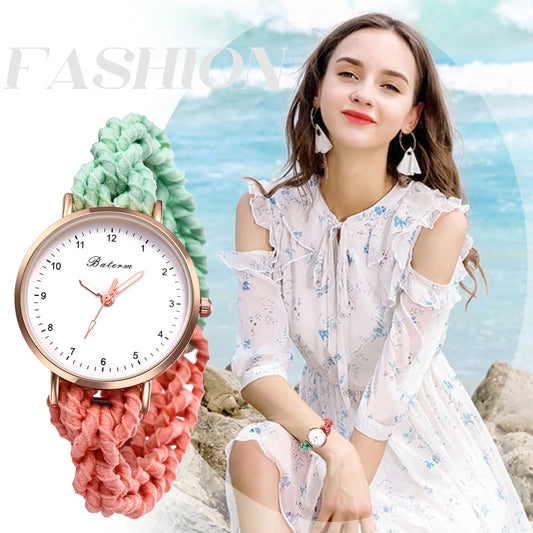 LANCARDO Quartz Braided Scrunchie Watch Elastic Rope Watch Digital Dial Women Multi-functional Ultra-thin Student Bracelet Watch