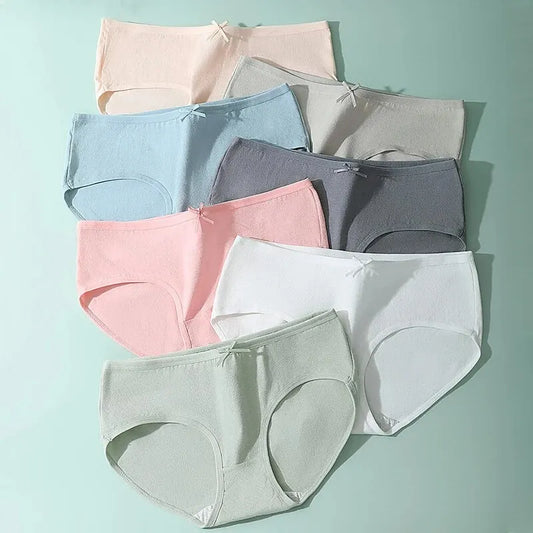 7Pcs Women's Panties Cotton Underwear Cute Bow Girls Briefs Solid Panty Breathable Underpants Sexy Low Waist Female Lingerie