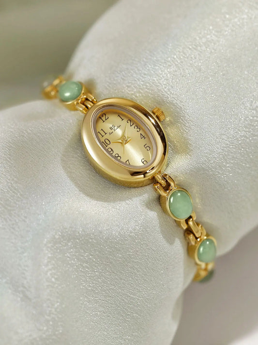 2025 Women quartz Watch Luxury Brand Retro Natural Dongling Stone Hotan Jade Waterproof Ladies Advanced Chain Wristwatches gift