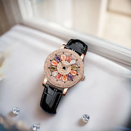 UTHAI Women's Fashion Quartz Watch 360 ° Time Comes and Turns Diamond Inlaid Dial Waterproof Female Creative Clock Wristwatches