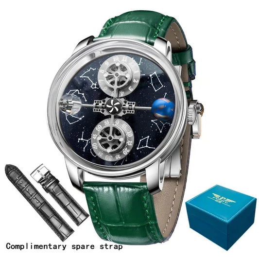 PINDU Watches New Mechanical Celestial Body Starry Twelve Constellations Sapphire Waterproof Men  Leather Wristwatches 8215A Box