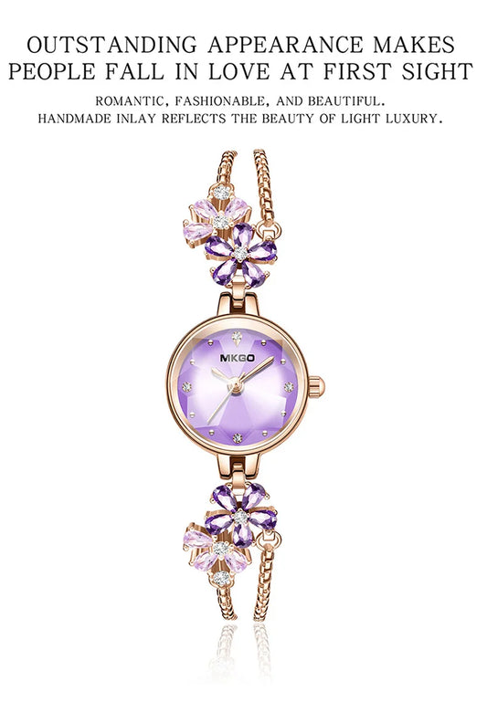 UTHAI W39 Women's Fashion Light Luxury Quartz Bracelet Watch Waterproof Premium Exquisite Violet Crystal Female's Watches Gift