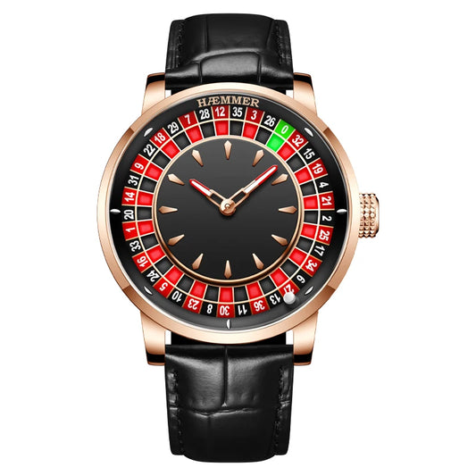 HAEMMER High end Design New Mechanical Watch NH35 Rotating Dial Las Vegas Roulette Desktop Theme Men's Diamond Luminous Watch