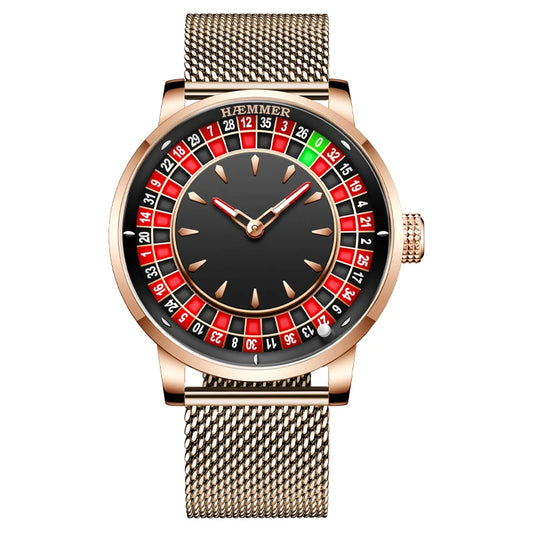 HAEMMER High end Design New Mechanical Watch NH35 Rotating Dial Las Vegas Roulette Desktop Theme Men's Diamond Luminous Watch