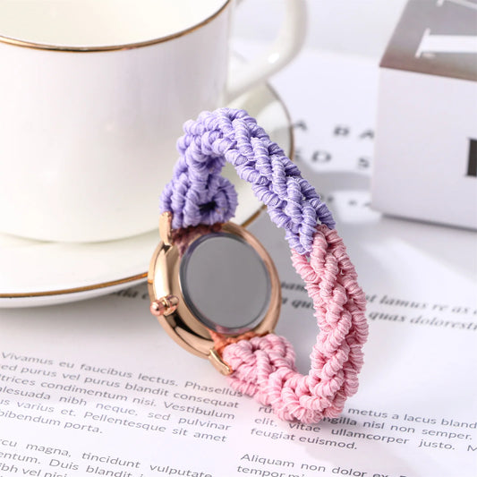 LANCARDO Quartz Braided Scrunchie Watch Elastic Rope Watch Digital Dial Women Multi-functional Ultra-thin Student Bracelet Watch